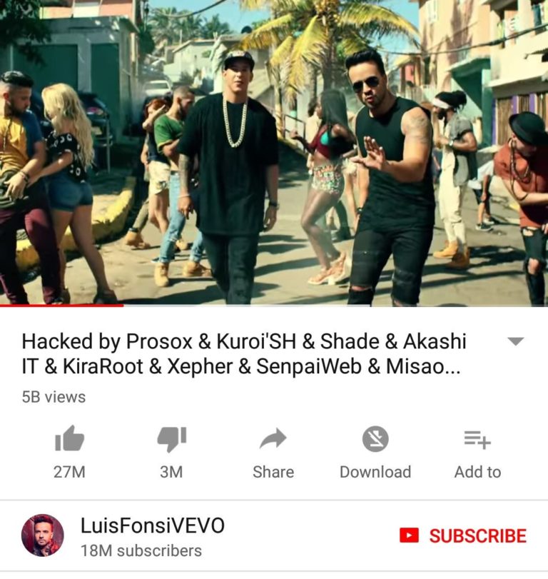 La cuenta de Vevo en Youtube ha sido hackeada y eliminan la canción ‘Despacito’